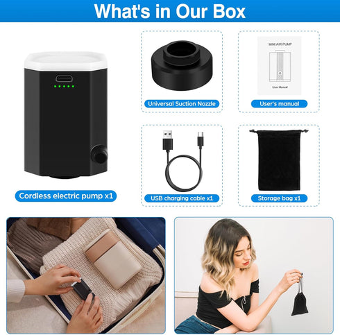 Cordless Electric Pump for Vacuum Storage Bags, Portable Rechargeable Seal Bag Pump for Compression Clothes, Luggage