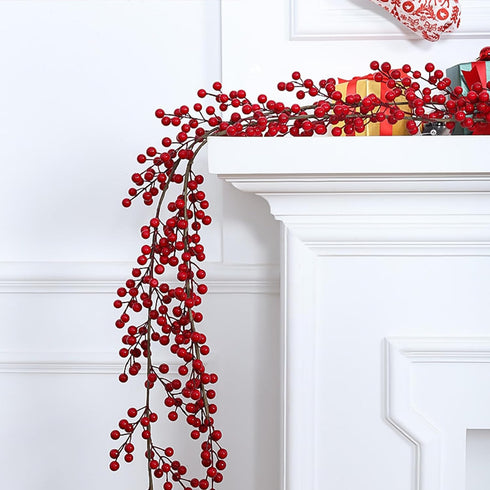 Wuhetyo Berry)-2PCS Christmas Red Pip Berry Garland, Artificial Burgundy Red Berry Vines Garland Decor for Winter