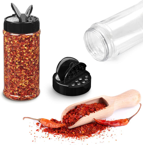 RoyalHouse 6 Pack 16 Oz Plastic Spice Jars, Clear with Black Cap, BPA Free, Made in USA