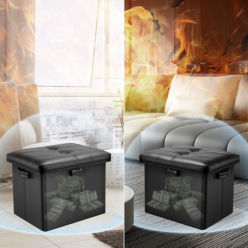 17 Inches DocSafe Storage Ottoman with Lock,Fireproof Folding Ottoman Foot Rest Stool Storage Chest with Storage Safe