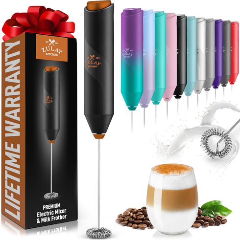 Zulay Kitchen Powerful Milk Frother Wand, Mini Handheld Stainless Steel Drink Mixer for Coffee, Lattes, Black/Copper