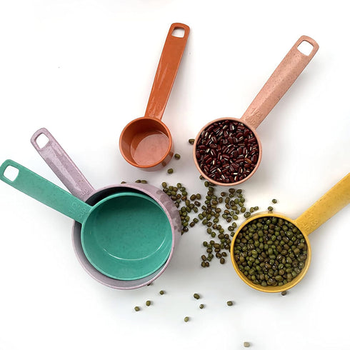 Plastic Measuring Cups and Spoons Set - 10 Pcs Colorful Kitchen Measuring Tools, Engraved Metric/US Markings, Stackable