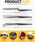 Fine Cooking Tweezers Set, 12 inch Professional Stainless Steel Tongs for Cooking, Plating, and BBQ