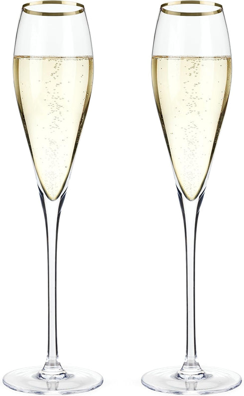 Viski Gold-Rimmed Crystal Champagne Flutes, Stemmed Wine Martini Glass Set, Housewarming Wedding Wine Gift - Set of 2,
