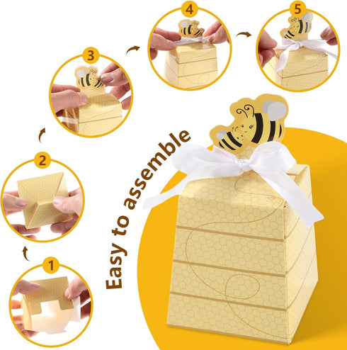 Cyblinia 50 Pack Bee Party Favor Boxes, Paper Beehive Gift Box for Birthday Party Supplies