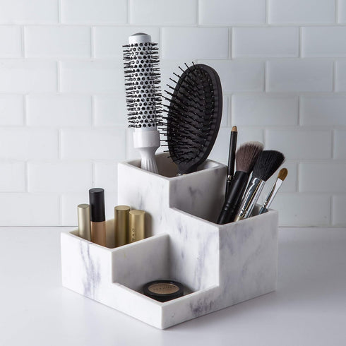BINO Multi Purpose Organizer - 4 Compartment Makeup Holder for Vanity, Bathroom Toiletry Organizer, Matte Marble