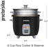 6 (3 (37510) Proctor Silex Rice Cooker & Food Steamer, Cups Cooked Cups Uncooked), Includes Steam and Rinsing Basket