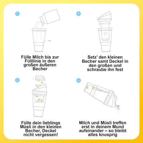 CRUNCHCUP XL - Portable Plastic Cereal Cups for Breakfast On the Go, To Go Cereal and Milk Container for your favorite