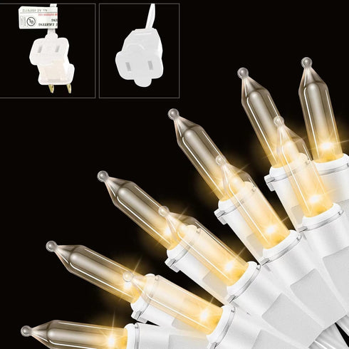 XMASHOME 63.8FT White Wire Clear String Lights, 300 Count (150L*2pcs) Incandescent Christmas Lights