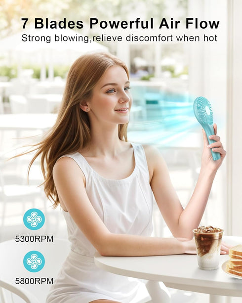 TriPole 2 Pack Handheld Fans Blue Mini Portable Fans, Rechargeable Battery Operated Small Fan for Outdoor Travel Kids Trip, Cute Design Powerful Personal Lash Fan for Makeup Eyelash Extensions