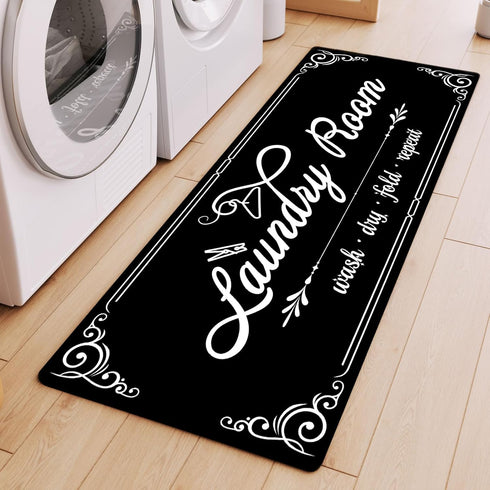 Laundry Room Rug Runner, 17.7"x45" Non Slip Black Laundry Rugs, Farmhouse Washable Floor Mats for Laundry Room
