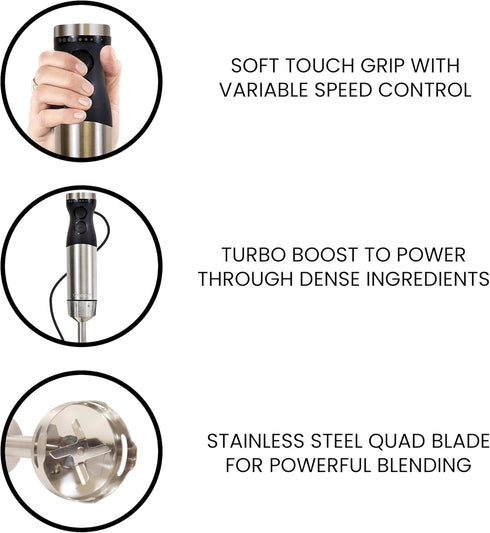 Kenmore Immersion Hand Blender, Variable Speed Handheld Mixer with 700mL Beaker Lid for Smoothie Food Chopper