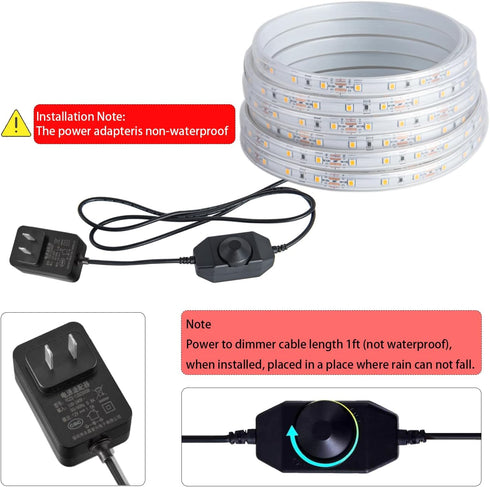 20FT 12V IP65 White Rope Lights Outdoor, Waterproof Led Rope Lights Indoor Cuttable, Flexible Led Strip Lights Cuttable