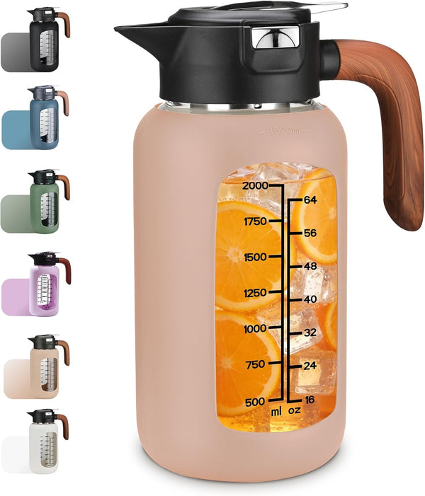 84oz Glass Pitcher with Lid and Handle Borosilicate Glass Water Jug/Carafe for
