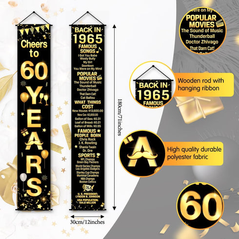 60th Birthday Party Anniversary Decorations, Cheers to 60 Years Banner and Welcome Porch Sign