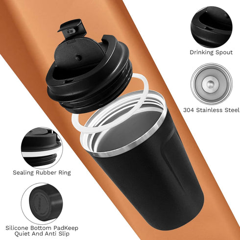 cold(2nd-Black, 12OZ) SPLMIFA Travel coffee mugs leak-proof, reusable coffee cups with lids, stainless steel vacuum
