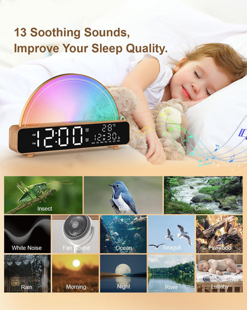 HAODINGMAI 30/60/90 13 Sunrise Alarm Clock Wake Up Light with Sunrise Simulation White Noise Machine Touch Control