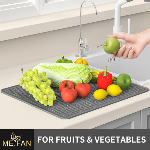 ME.FAN Silicone Dish Drying Mat for Kitchen Counter, Protection Pad for Sink, Refrigerator or Drawer, 16''×12'', Grey