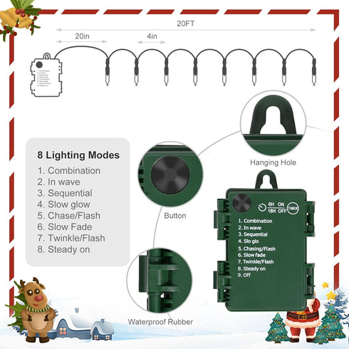 Vruxuri 4 Pack 18 50 8 Battery Operated Christmas Lights, FT LED Each Clear Mini String Lights, Modes with Timer
