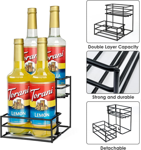 Coffee Syrup Organizer Rack (4 Bottle Capacity) for Kitchen, Small Wine Rack for Bar, Storage for Syrup, Wine, Dressing