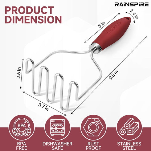 Rainspire Potato Masher Stainless Steel, Mashed Potato Masher Kitchen Tool, Durable Mash Potatoes Masher, Soft Non-slip