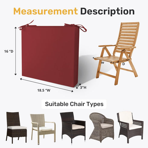 Pack 4, 18.5"*16"*3", UNIKOME Outdoor Chair Cushions of Water Resistant Patio Cushions with Ties, High Density Sponge