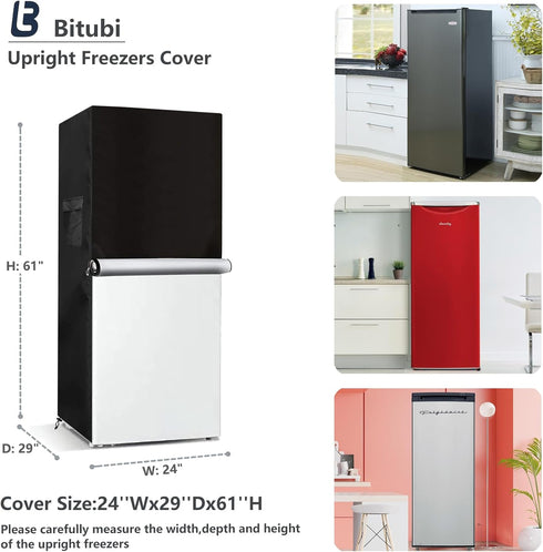 Bitubi Upright Freezers Cover, Outdoor Refrigerator Cover, Waterproof, Dustproof, Sun-Proof, 24" W x 29" D x 61" H