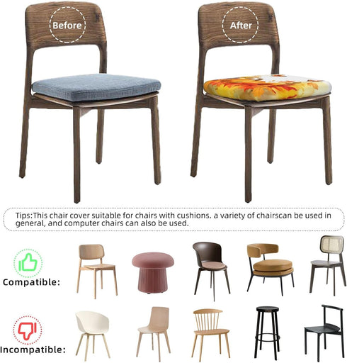 Set of 2 Removable Chair Seat Covers, Fall Sunflowers Stretchable Slipcovers for Dining Room, 16.9x16.9 Inches