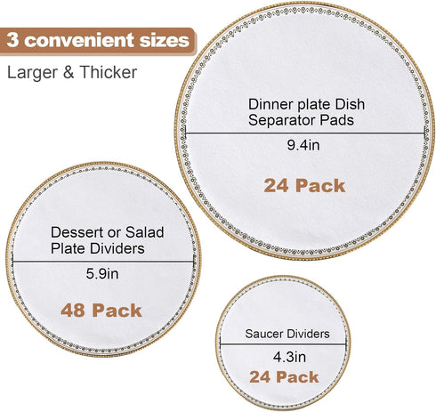 Imperius Set of 96 Felt Plate China Storage Containers - Thick Premium Soft Dish Storage Dividers - 24-10", 48-6",