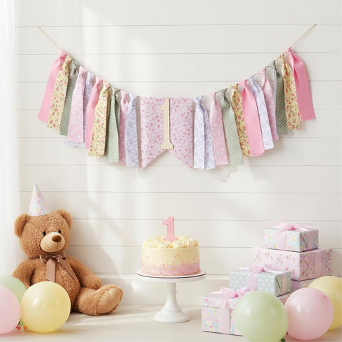 VitalCozy 1st Pastel One High Chair Banner for Girls boys First Birthday High Chair Banner Sweet One Bow Floral Garland