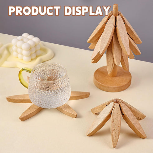OFCTE Set, 4 1 Wooden Trivets for Hot Dishes, Tree Shape Trivet Walnut Wood + Stand stored Like a Christmas
