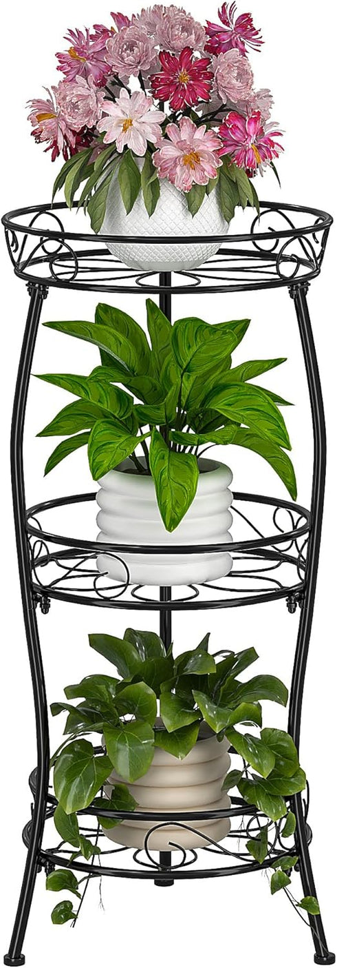 VECELO 3 Tier Metal Outdoor Plant Stand Indoor, Rustproof Stable 33.8 Tall