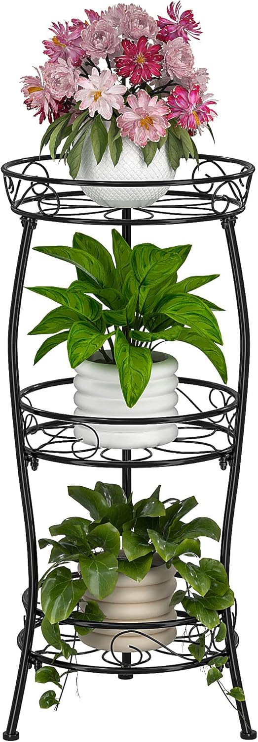 VECELO 3 Tier Metal Outdoor Plant Stand Indoor, Rustproof Stable 33.8 Tall