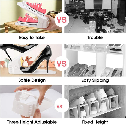20 Pack Closet Neprock Shoe Slots Organizer, Adjustable Shoe Rack Stacker Storage Space Saver, Double Deck Shoe Rack