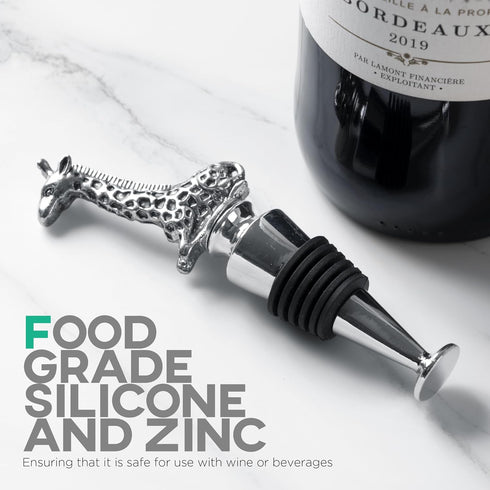 Homestia Giraffe Wine Stoppers - Stainless Steel Reusable Bottle Stopper with Silicone Seal