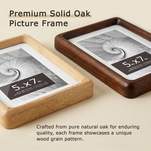 8x10 5x7, 1 Pack Oak Wood Photo Frame Matted to Solid Wood Photo Frame with Glass, Tabletop & Wall Mount