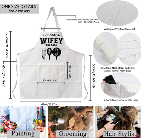 MBMSO Hubby Wifey Cooking Aprons Set, Est.2024 Wedding Gift for Newlywed Couples