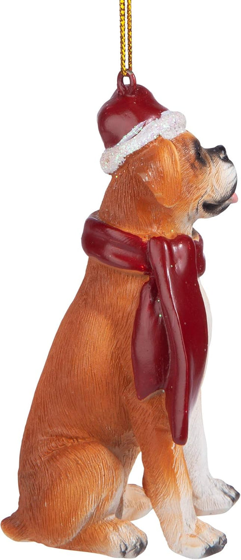 Design Toscano JH576303 Christmas Boxer Holiday Dog Ornaments, Full Color