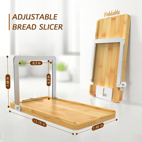 CAROCUT 6.3, Adjustable Bread Slicer, Foldable Wood & Stainless Steel Guide for Homemade Sourdough, Sandwich & Artisan