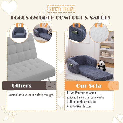 SUFUS 2-in-1 Toddler Baby Chair Couch Sofa Kids Foldable Sherpa Fold Out Couch Toddler Chairs Comfy for Boys & Girls