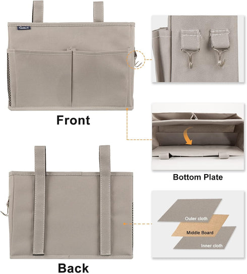 Surblue Bedside Caddy Hanging Bed Organizer Storage Bag Pocket for Bunk and Hospital Beds, College Dorm Rooms Baby Bed Rails, Camp 4 Pockets and 2 Hooks (Small, Gray) by Surblue