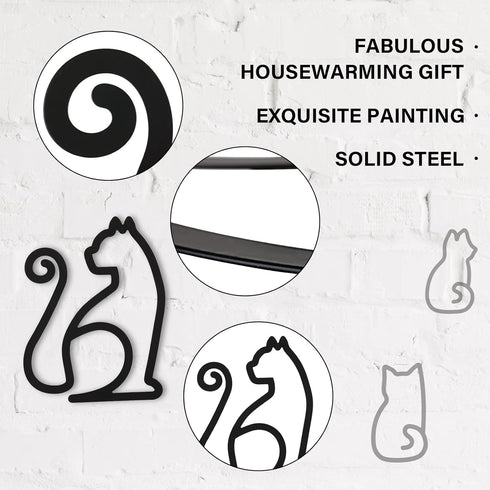 Ferraycle 3 Pieces Black Cat Metal Wall Art, Wire Sign Decor for Kitchen, Restaurant, Christmas Cat Lover Gifts