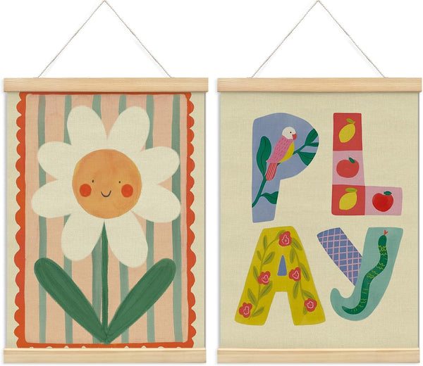 NaZaUK Playroom Wall Decor, Boho Kids Girl Nursery Wall Art, Playroom Calming Corner