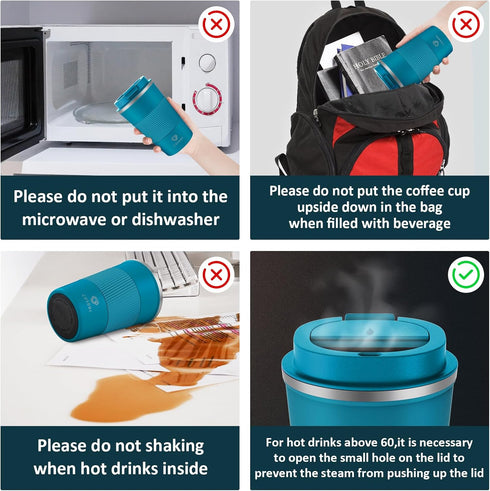 CS COSDDI Stainless Steel Travel Mug - 12oz Vacuum Insulated Coffee Mug, Spill Proof with Leakproof Lid, Aquamarine