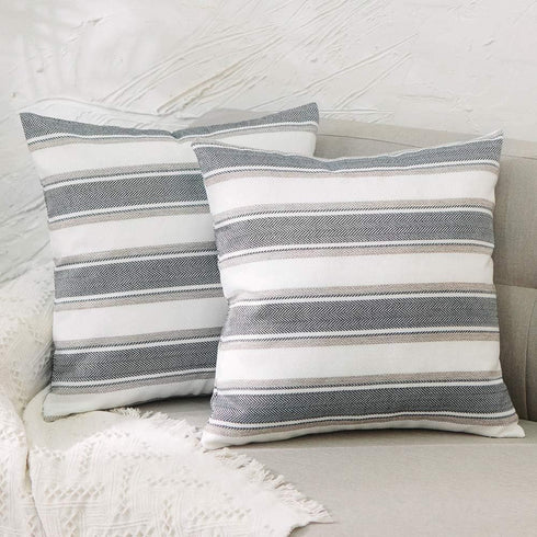 2 Pack Multicolor Stripe Euro Pillow Case, Soft Linen Square Decorative Throw Cushion Cover, 26" x 26"