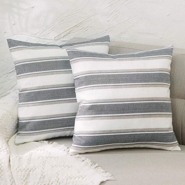 2 Pack Multicolor Stripe Euro Pillow Case, Soft Linen Square Decorative Throw Cushion Cover, 26" x 26"