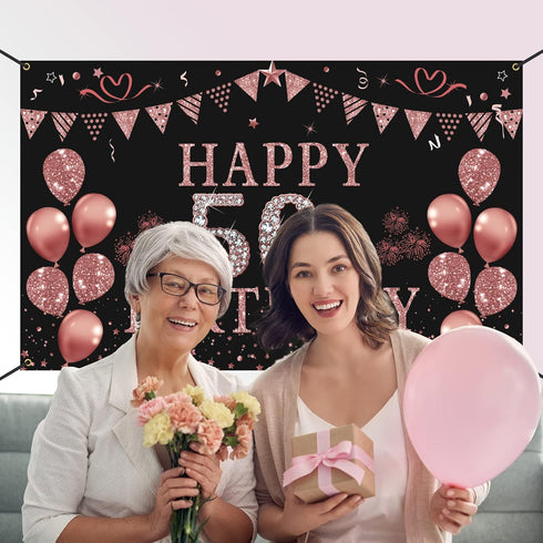 Trgowaul 50th Birthday Decorations for Women - Rose Gold 50th Birthday Banner Backdrop, Happy 50th Birthday Party