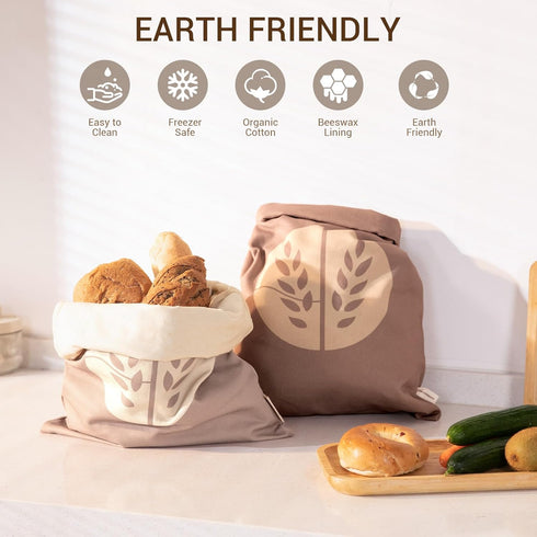 NATURALLY WRAPPED (2 Pack) Reusable Beeswax Bread Bags for Homemade Bread Extra Thick Cotton, XL Natural Cotton Beeswax