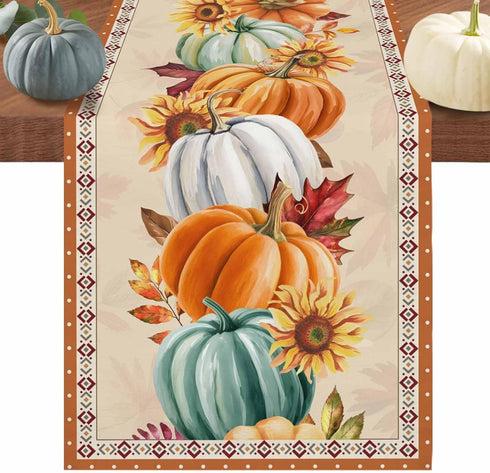 LooPoP Thanksgiving Fall Pumpkin Table Runners Maple Leaf Orange Lattice 13x72 Inches Long