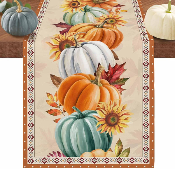 LooPoP Thanksgiving Fall Pumpkin Table Runners Maple Leaf Orange Lattice 13x72 Inches Long